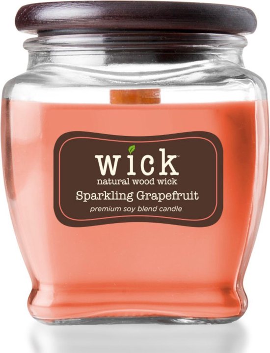 Colonial Candle – Wick Sparkling grapefruit - 425 gram | geurkaars sojablend | 60 tot 90 branduren | houten knisperlont | fruitig en fris | grapfruit, sinaasappel, rode bes, sterjasmijn en ananas | zomer |