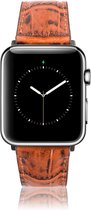 Geschikt voor Apple Watch Bandje - Croco Bruin - Full-Grain Leer - 42/44/45/49mm - incl. Red Connectors Met Gesp - Oblac®