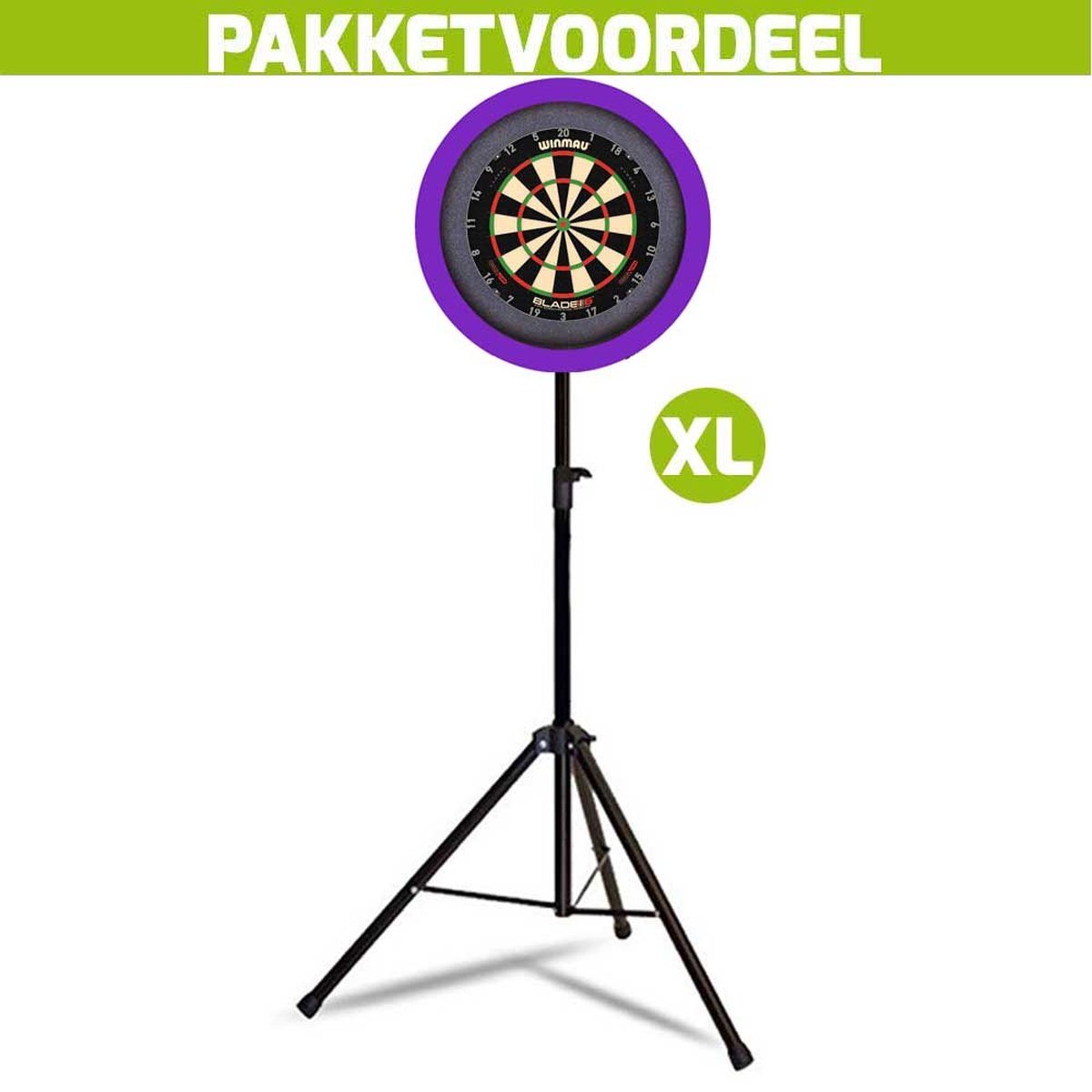 Mobiele Dartbaan VoordeelPakket + Winmau Blade 6 Triple Core + Dartbordverlichting Basic XL (Paars)