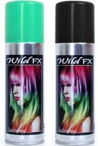 Set van 2x kleuren haarverf/haarspray van 125 ml - Zwart en Groen - Carnaval verkleed spullen