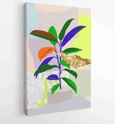 Botanische muur kunst vector set. Water kleur boho gebladerte lijnwerk tekenen met abstracte vorm. 3 - Moderne schilderijen – Verticaal – 1871796451 - 50*40 Vertical