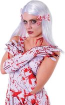 Halloween - Witte horror dames verkleed handschoenen met bloed - Halloween zuster/bruid accessoires