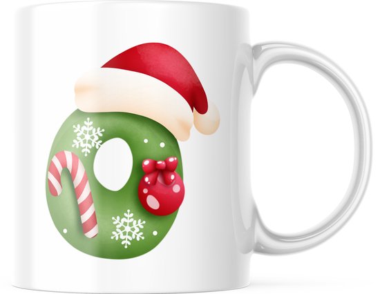 MoonWorks® Koffiemok Jingle Bells Borsten Patroon Kerst met Kerstmuts Kantoorbeker Grappige Geschenken Wit Standaard