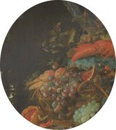 Stilleven met vruchten en een puttertje, Abraham Mignon - Foto op Dibond - ⌀ 40 cm