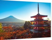 Mount Fuji gezien vanaf de Chureito Pagoda in Kawaguchiko - Foto op Dibond - 90 x 60 cm