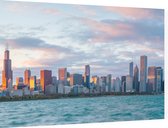 Downtown Chicago skyline bij zonsondergang in Illinois - Foto op Dibond - 60 x 40 cm