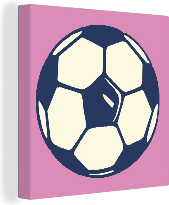 Canvas Schilderij Een illustratie van een voetbal op een roze achtergrond - Jongetjes - Meisjes - Kids - 50x50 cm - Wanddecoratie