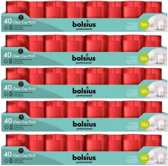 200 pcs Bolsius Clear Cups bougie dans un support rouge 55/42 (16 heures)
