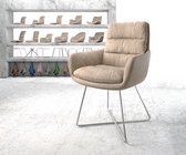 Armleunstoel Abelia-Flex met armleuning X-frame roestvrij staal beige vintage