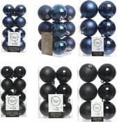 Kerstversiering kunststof kerstballen kleuren mix zwart/donkerblauw 4-6-8 cm pakket van 68x stuks