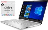 HP 15 inch Laptop - AMD Ryzen 5 - Zilver - Windows 10 (Gratis te updaten naar Windows 11 indien gewenst) / 16 GB RAM / 128GB SSD / Incl. Office 2019 Pro (verloopt niet) &  Gratis BullGuard An