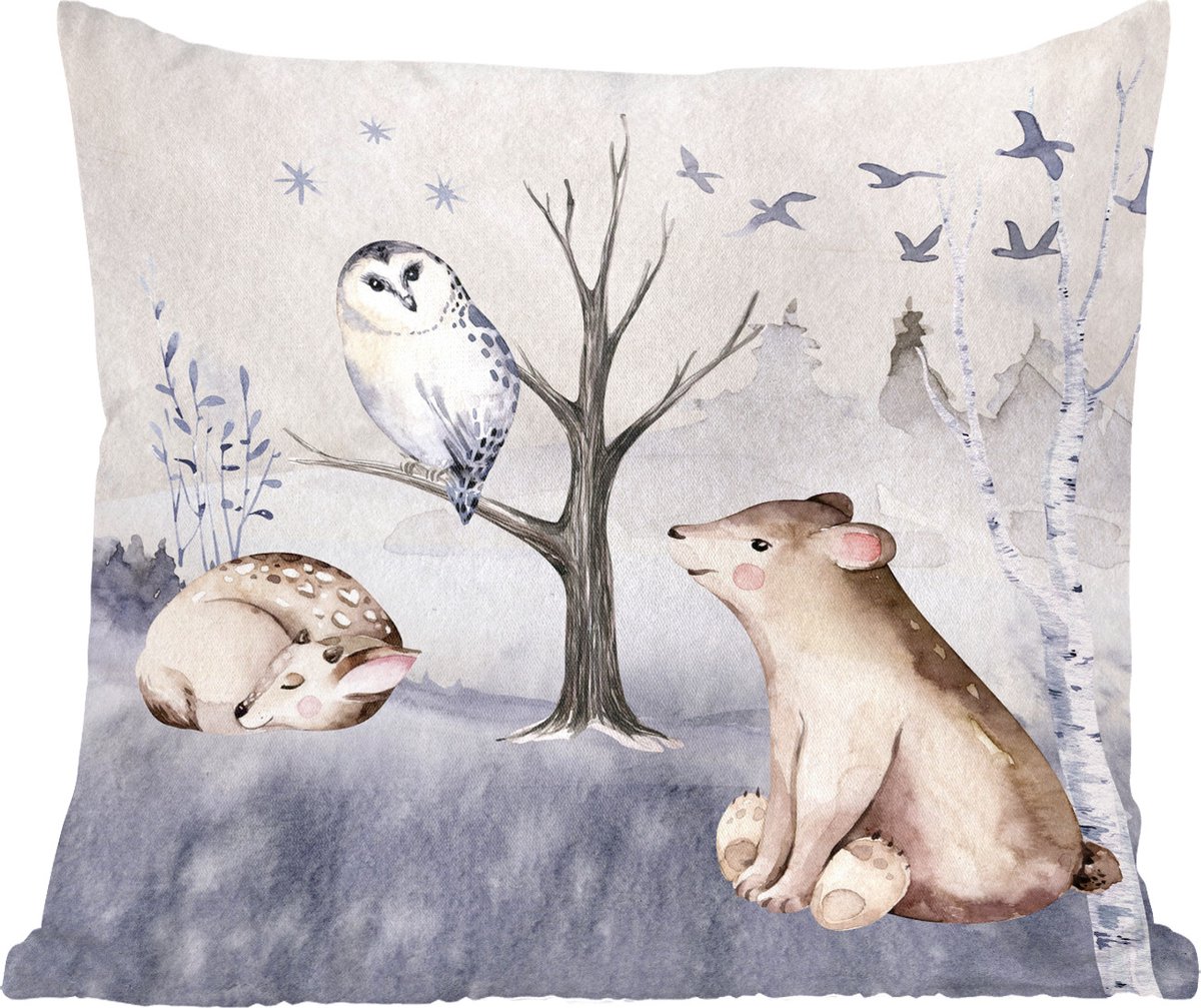 Sierkussens - Kussentjes Woonkamer - 60x60 cm - Dieren - Winter - Hert - Kerstversiering - Kerstdecoratie voor binnen - Woonkamer
