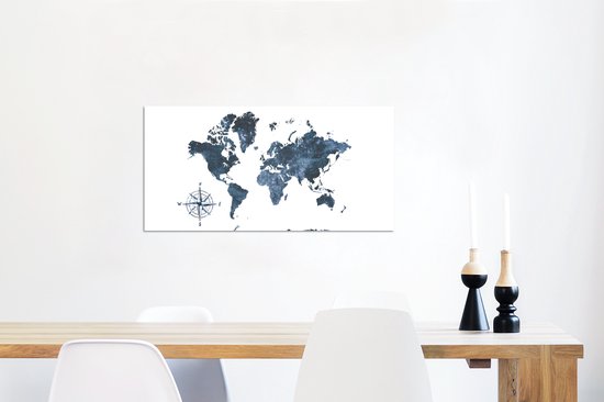 Décoration murale Métal - Peinture Aluminium Industriel - Wereldkaart - Peinture aquarelle - Rose des vents - 80x40 cm - Dibond - Photo sur aluminium - Décoration murale industrielle - Pour le salon/chambre