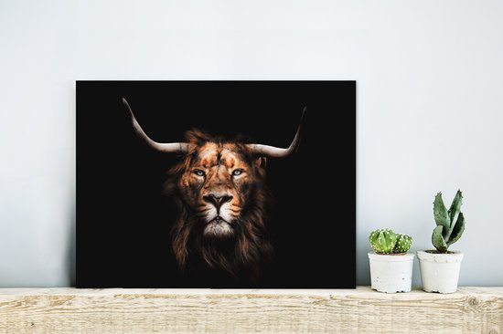 Décoration murale Métal - Aluminium Peinture Industrielle - Lion - Highlander écossais - Zwart - 40x30 cm - Dibond - Photo sur aluminium - Décoration murale industrielle - Pour le salon / chambre