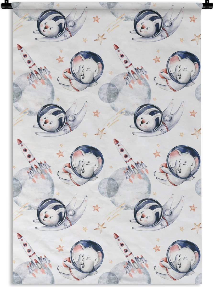 Wandkleed - Wanddoek - Patronen - Raket - Olifant - Jongens - Kids - Kinderen - Meid - 60x90 cm - Wandtapijt