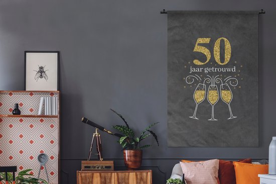 Tapisserie - Tissu mural - Mariage - 50 ans de mariage - Anniversaire - Proverbes - Citations - 120x180 cm - Tapisserie