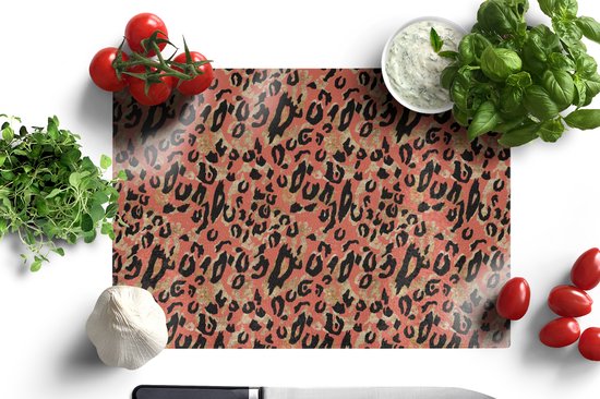 Planche à découper en Verres - 39 x 28 - imprimé animal - panthère - rose - Planches à découper en Glas