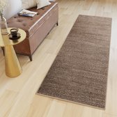 Tapiso Sari Tapijt Loper Bruin Modern Duurzaam Woonkamer Hal Slaapkamer Maat- 90x400