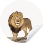 WallCircle - Stickers muraux - Cercle Papier Peint - Animaux - Lion - Wit - 50x50 cm - Cercle Mural - Auto Adhésif - Autocollant Rond Papier Peint