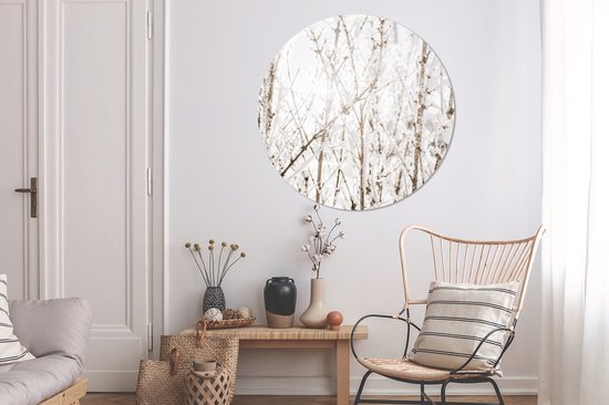 Cercle de papier peint - Hiver - Branches - Glace - ⌀ 120 cm - Cercle mural - Autocollant - Sticker papier peint XXL