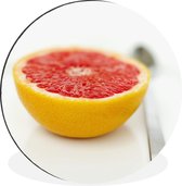 WallCircle - Wandcirkel - Muurcirkel - Gehalveerde grapefruit met een lepel - Aluminium - Dibond - ⌀ 120 cm - Binnen en Buiten XXL