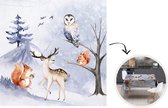 Tafelkleed - Tafellaken - 150x150 cm - Winter - Hert - Eekhoorn - Boom - Binnen en Buiten