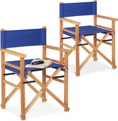 Relaxdays Regisseursstoel - set van 2 - campingstoel - tuinstoel - 100 kg - hout - blauw