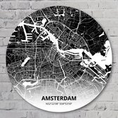 Muurcirkel ⌀ 40 cm - Muurcirkel Amsterdam – Printmijnstad zwart - Kunststof Forex - Wereldkaarten - Rond Schilderij - Wandcirkel - Wanddecoratie