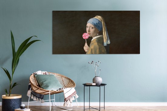 Tableau Peinture sur Toile - Fille à la Perle - Snoep - 160x80 cm - Décoration murale