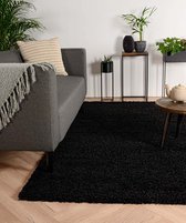 Hoogpolig vloerkleed shaggy Trend effen - zwart 240x340 cm