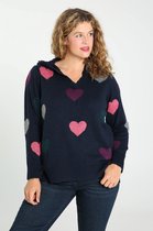 Paprika Dames Sweater met capuchon en hartjesprint - Trui - Maat 50