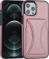 Roze hoesje voor iPhone 12 Pro Max - Back Cover - Pasjeshouder - Multifunctionele Handstrap