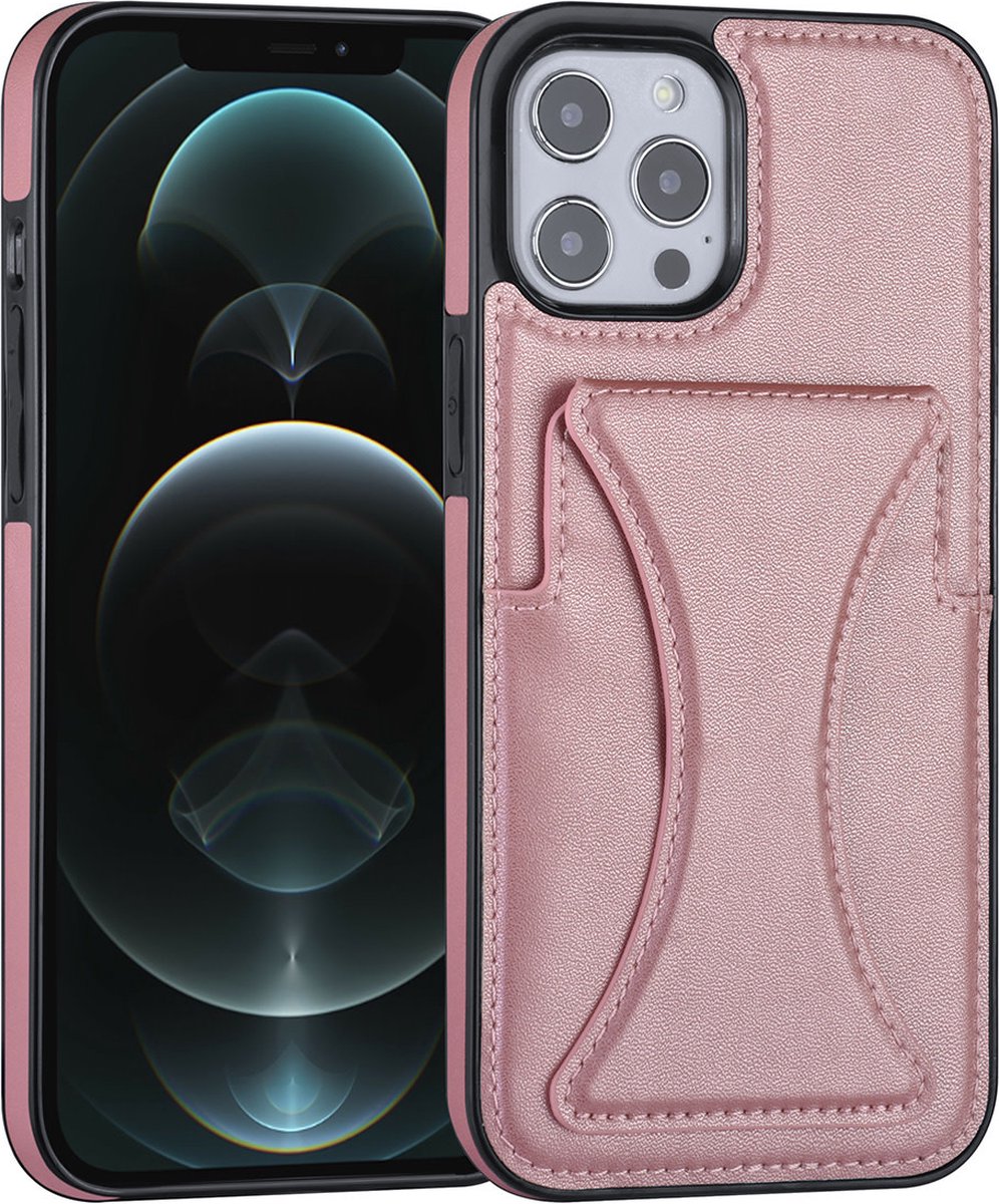Roze hoesje voor iPhone 12 Pro Max - Back Cover - Pasjeshouder - Multifunctionele Handstrap
