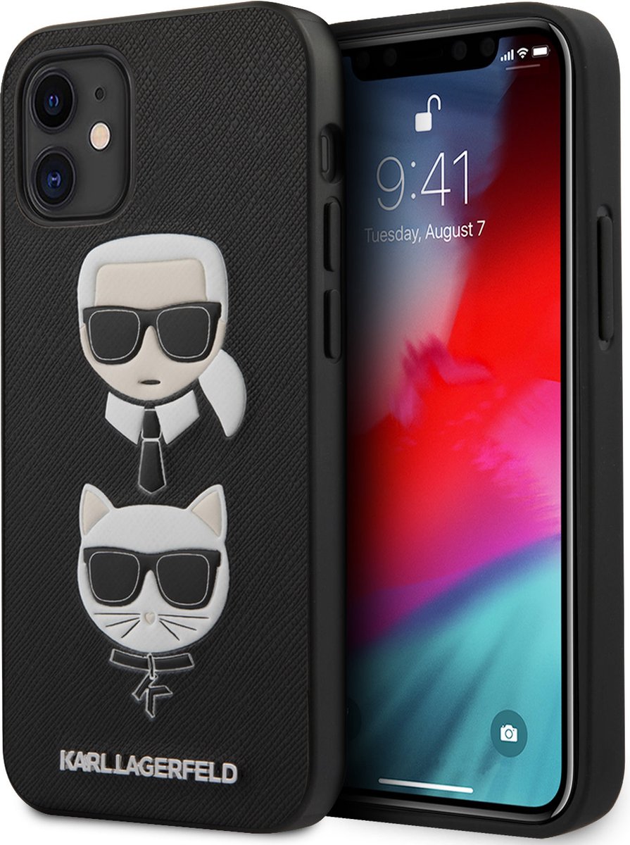 Zwart hoesje van Karl Lagerfeld - Backcover - iPhone 12 Mini - Saffiano