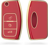 kwmobile autosleutel hoesje compatibel met Ford 3-knops inklapbare autosleutel - autosleutel behuizing in rood / goud