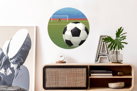 Illustration d'un ballon de football sur le terrain dans le stade Sticker mural cercle mural 80x80 cm / cercle papier peint / cercle mural / cercle vivant - autocollant & coupe ronde