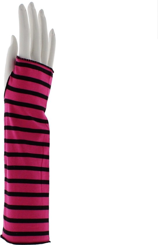 Zac's Alter Ego - Fuchsia Pink Long Striped Vingerloze handschoenen - Roze