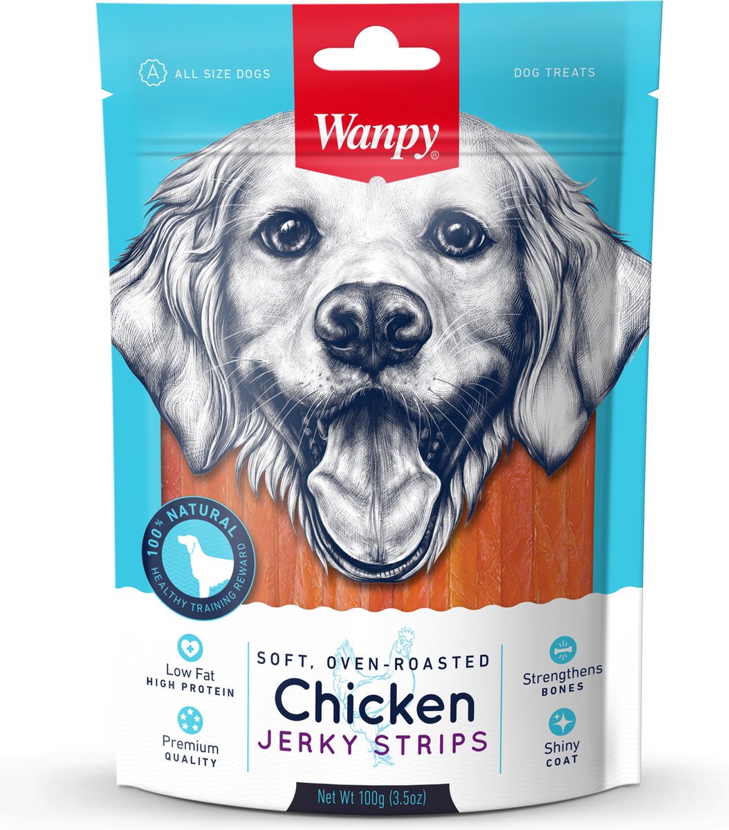 Hondenvoer Wanpy - Kip Jerky Strips 100gr - Laag in Vet, Eiwitrijke Snack