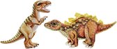 Set van 2x pluche speelgoed knuffels dinosaurussen T-Rex en Stegosaurus - Prehistorische knuffeldieren