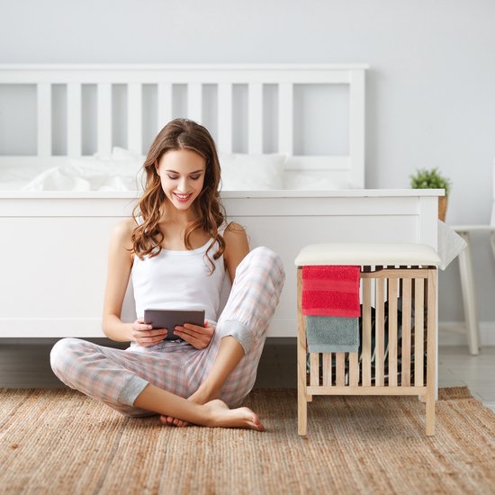 Tabouret panier à linge Relaxdays - tabouret de salle de bain avec panier à linge - 40 litres - repose-pieds avec espace de rangement