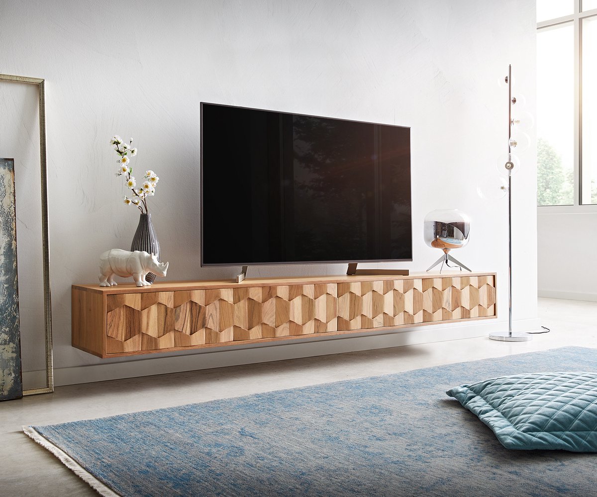 DELIFE Tv-meubel Fevo acacia natuur 220 cm 4 deuren L-pootjes lowboard Bruin
