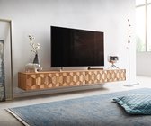 Meuble TV Fevo brun acacia 220 cm 4 portes lowboard pieds en L