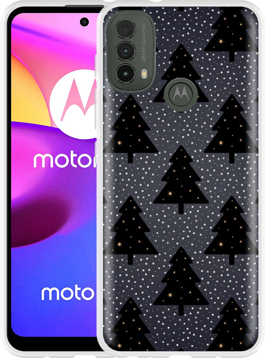 Motorola Moto E40 Hoesje Snowy Christmas Trees - Designed by Cazy