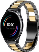 Stalen Smartwatch bandje - Geschikt voor  OnePlus Watch stalen band - zwart/goud - Strap-it Horlogeband / Polsband / Armband