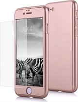 Mobiq 360 Graden beschermhoesje iPhone SE (2020) | iPhone 8 | iPhone 7 hoesje - Harde case - Inclusief screenprotector - Full body cover - Zwart | Roze