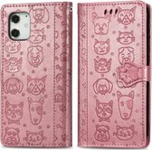 Mobiq - Emossed Animal Wallet Hoesje iPhone 12 Pro Max - Rosé gold