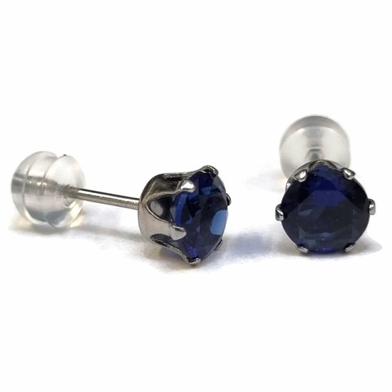 Aramat jewels ® - Zirkonia zweerknopjes rond 6mm oorbellen donker blauw chirurgisch staal
