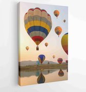 Canvas schilderij - Hot air color balloon over lake with sunset time, Chiang Rai Province, Thailand -  Productnummer 655154710 - 115*75 Vertical