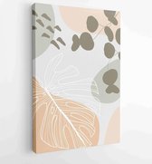 Canvas schilderij - Earth tone natural colors foliage line art boho plants drawing with abstract shape 1 -    – 1910090944 - 80*60 Vertical