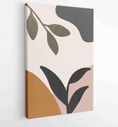 Canvas schilderij - Earth tone natural colors foliage line art boho plants drawing with abstract shape 1 -    – 1912771885 - 80*60 Vertical